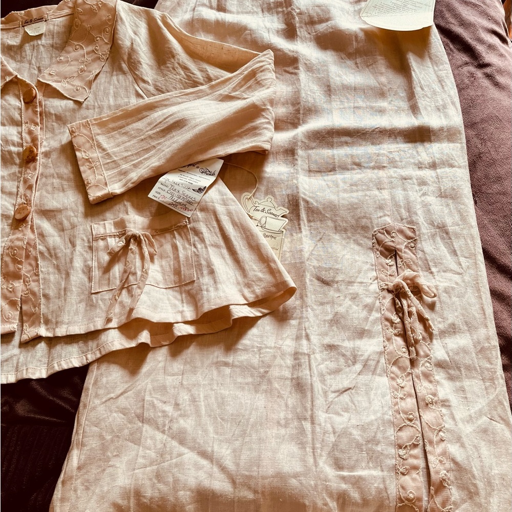 Vintage (2000) light pink Linen Suit Dress Neil & David Tea and Scones NWT - Picture 2 of 8